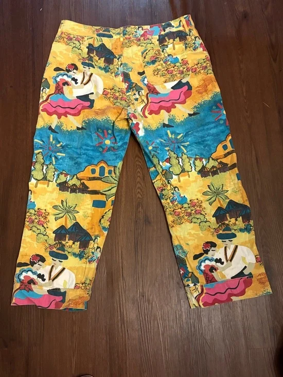 Chico's Fiesta-Print Capri Pants - Yellow & Teal - Picture 6 of 8